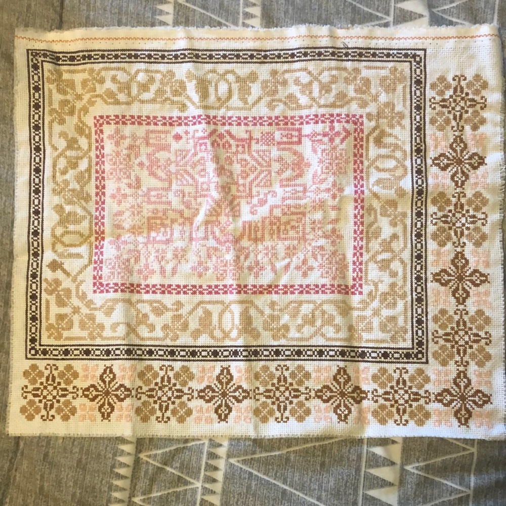 Brown and Pink Cross Stitch Art